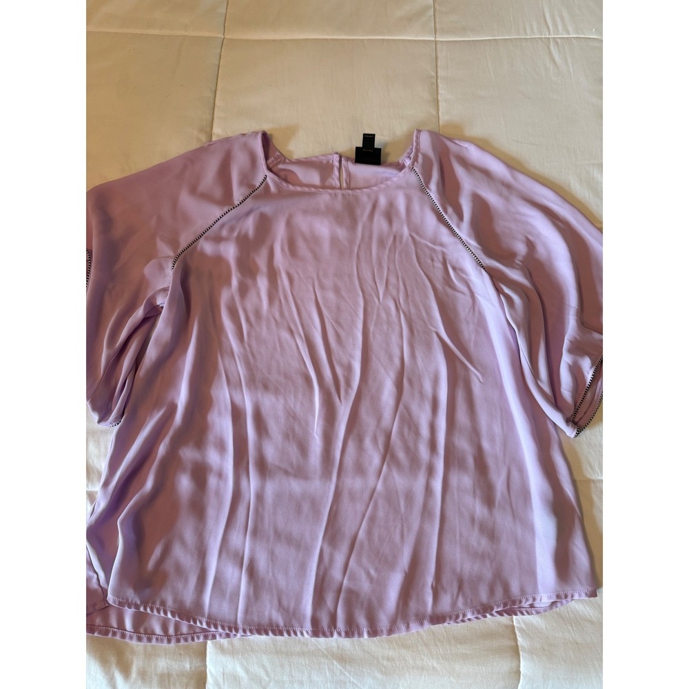 Worthington Lavender Purple Blouse Whipstitch Trim Short Sleeve Top Large